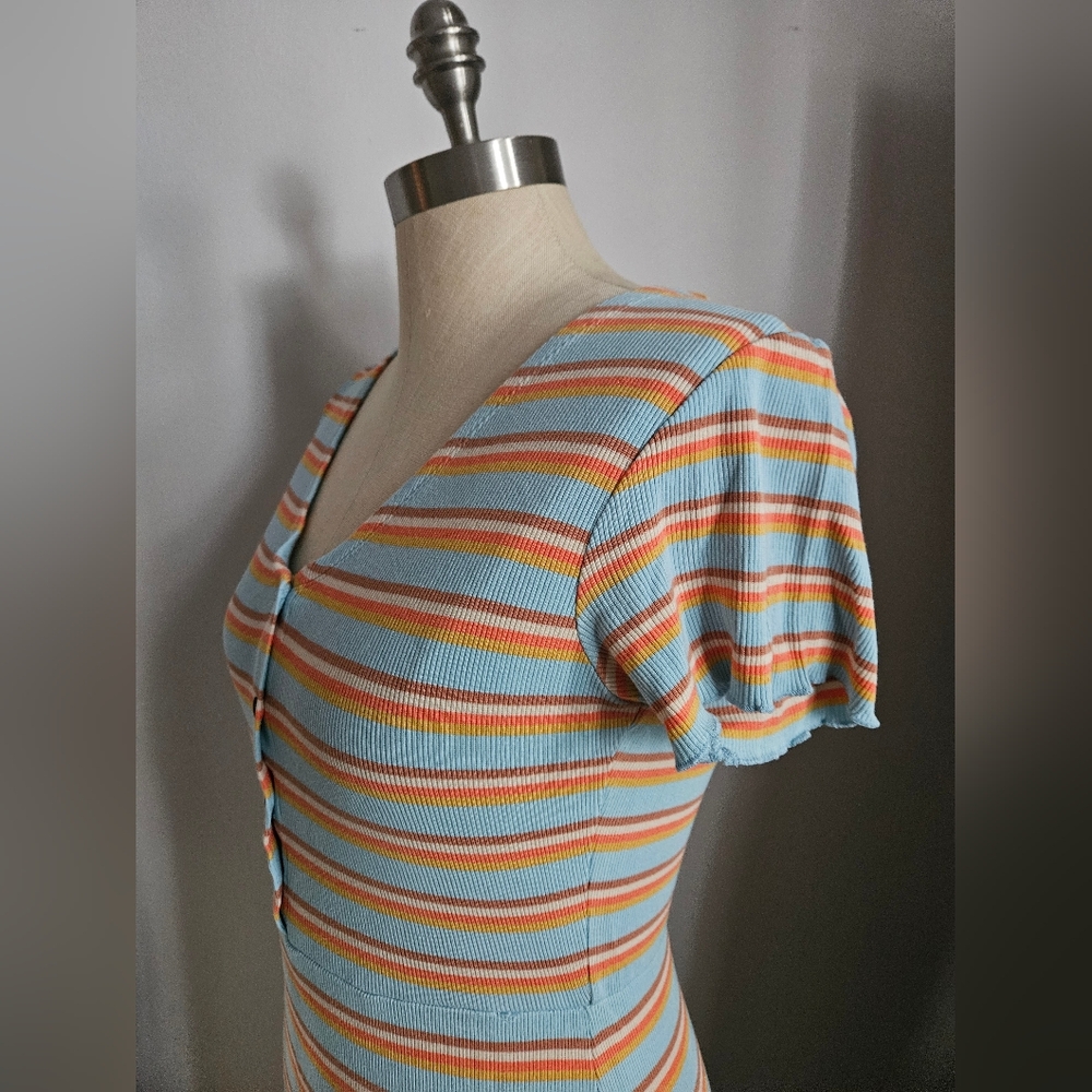 ROXY "Bring It On" Striped Short Sleeve Ribbed Bodycon Dress | SZ M - Picture 6 of 9